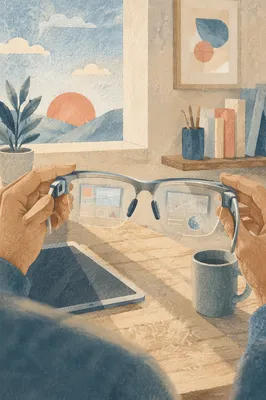 Augmented Reality Glasses on Morning Workstation