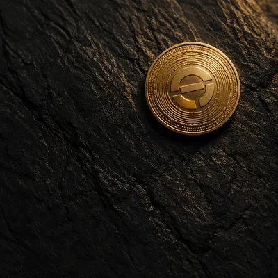 Golden Cryptocurrency Coin on Black Stone