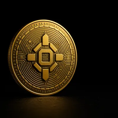 Golden Cryptocurrency Token on Black Background
