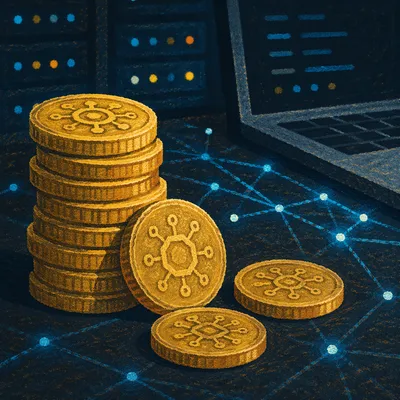 Golden Cryptocurrency Coins with Digital Network Glow