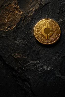 Golden Cryptocurrency Coin on Dark Stone