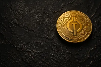 Golden Cryptocurrency Coin on Black Stone