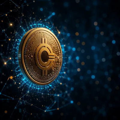 Glowing Golden Cryptocurrency Coin Blockchain Concept