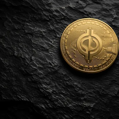 Golden Cryptocurrency Coin on Black Stone