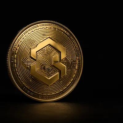Golden Cryptocurrency Token on Black Background