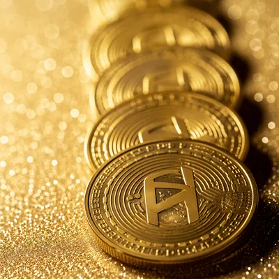 Golden Cryptocurrency Coins Macro Technology Background