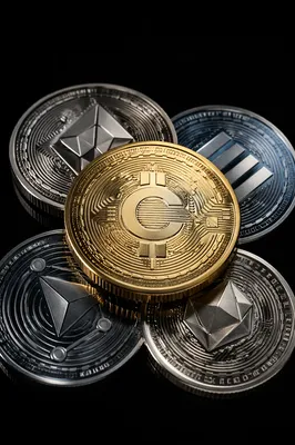 Golden Digital Currency Coins on Black