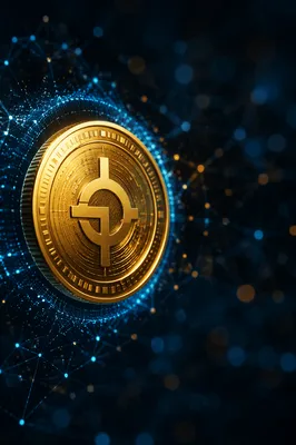 Glowing Golden Cryptocurrency Coin on Blockchain Network