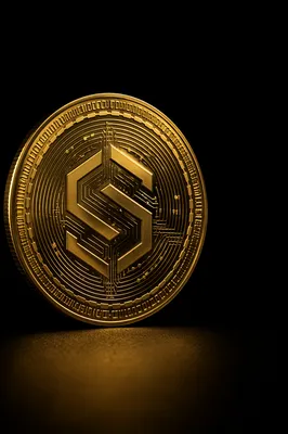 Golden Cryptocurrency Token on Black Background