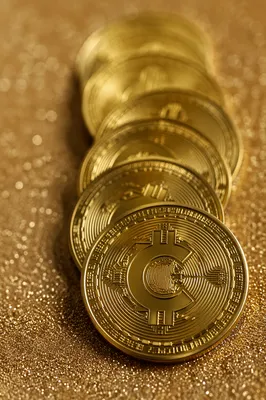 Golden Cryptocurrency Coins Macro Technology Background