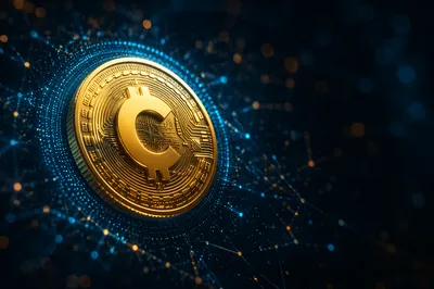 Glowing Golden Cryptocurrency Coin Network