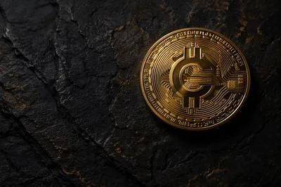 Golden Cryptocurrency Coin on Black Stone