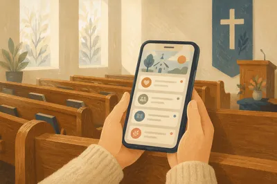 Church App Notifications on Smartphone in Pew