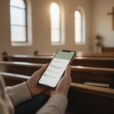 Church App Notifications on Smartphone in Pew