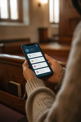 Church App Notifications on Smartphone in Pew