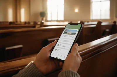 Church App Notifications on Smartphone in Pew
