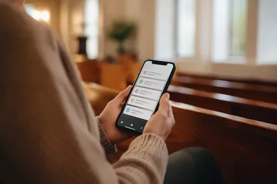 Church App Notifications on Smartphone in Pew