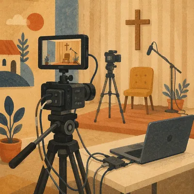 Church Live Streaming Camera and Laptop Setup