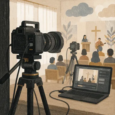 Church Live Streaming Camera and Laptop Setup