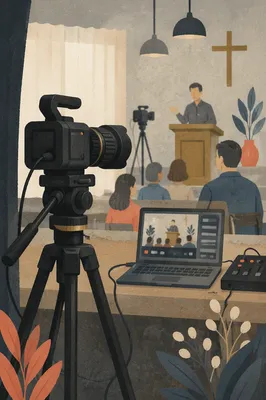 Church Live Streaming Camera and Laptop Setup