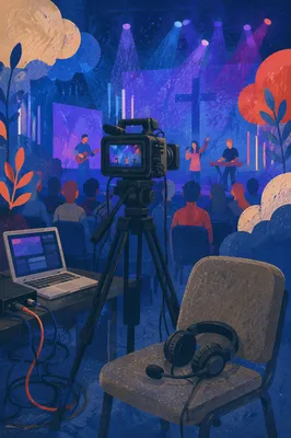 Church Live Streaming Camera and Laptop Setup