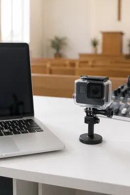 Church Live Streaming Camera and Laptop Setup