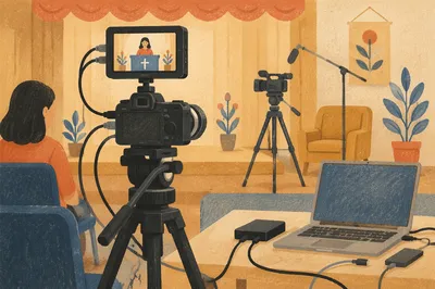 Church Live Streaming Camera and Laptop Setup