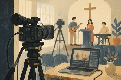 Church Live Streaming Camera and Laptop Setup