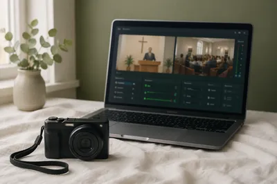 Church Live Streaming Camera and Laptop Setup