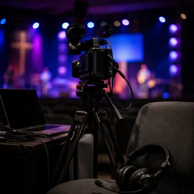 Church Live Streaming Camera and Laptop Setup