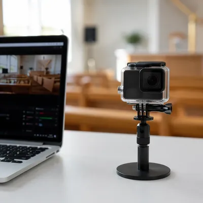 Church Live Streaming Camera and Laptop Setup