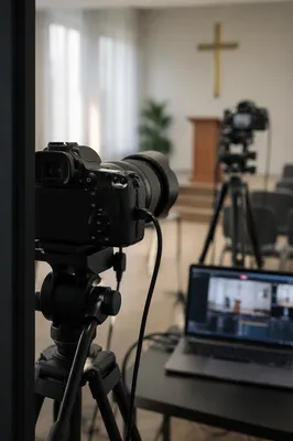 Church Live Streaming Camera and Laptop Setup