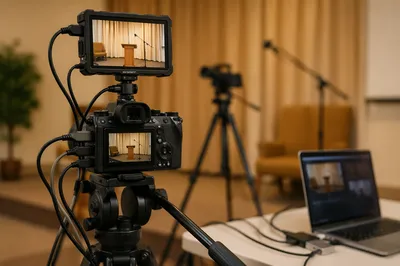 Church Live Streaming Camera and Laptop Setup
