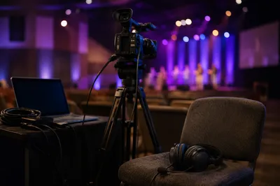 Church Live Streaming Camera and Laptop Setup