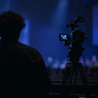 Church Livestream Camera Setup at Evening