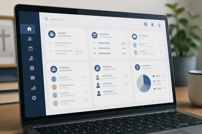 Church Management Dashboard on Laptop Screen