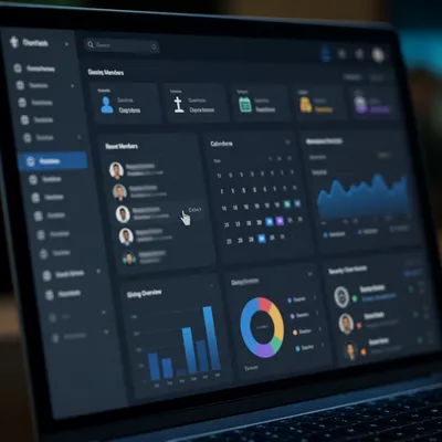 Modern Church Management Dashboard on Laptop
