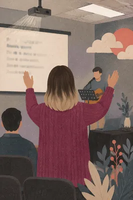 Congregation Facing Projected Lyrics in Worship Room