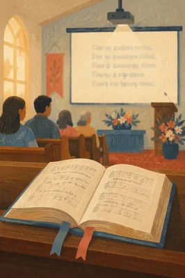 Open Songbook on Church Pew