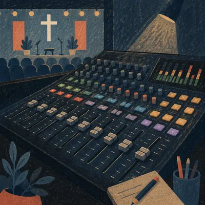Colorful Digital Audio Mixing Console Closeup