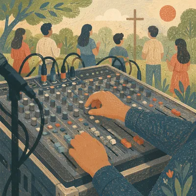 Hands Adjusting Outdoor Sound Mixing Console