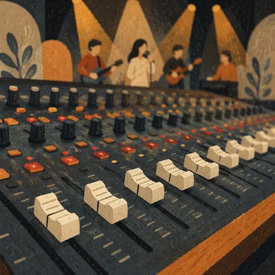 Close-Up Audio Mixing Console Controls