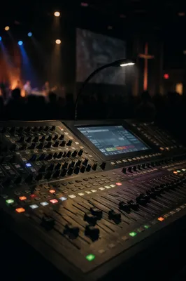 Digital Audio Mixing Console in Dim Auditorium