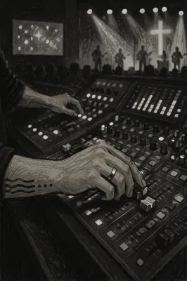 Hands Adjusting Digital Sound Mixing Board