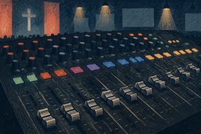 Colorful Audio Mixing Console Close Up