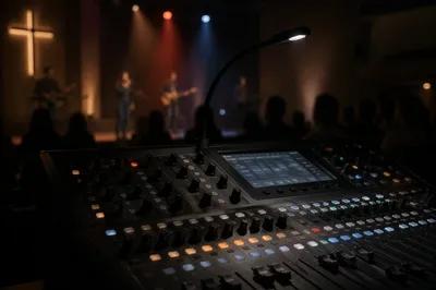 Digital Audio Mixing Console in Dim Auditorium
