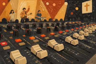 Close-Up Digital Audio Mixing Console