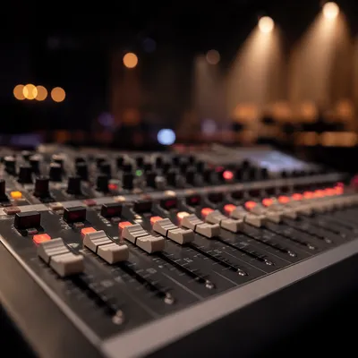 Close-Up Digital Audio Mixing Console