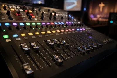 Church Audio Mixing Console Close-Up