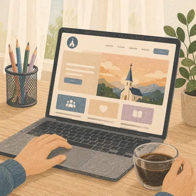 Modern Church Website Homepage on Laptop